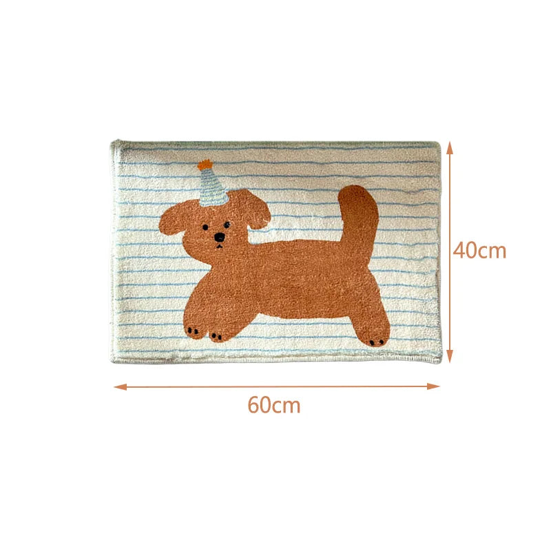 tapis bain sol doux chien chapeau anniversaire stripes antidérapant bébé ludique chambre