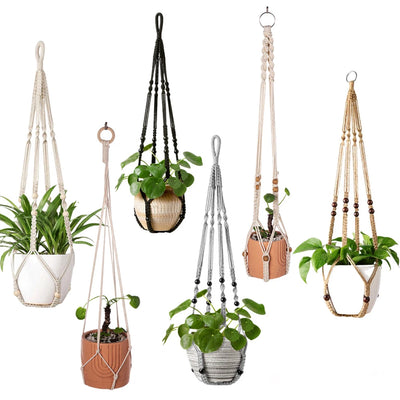 supports plante suspendus macramé boho anneaux suspension pots verts artisanaux