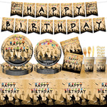 décoration fête anniversaire silhouettes cyclistes arbre guirlande lumineuse happy birthday friends don't lie nappe
