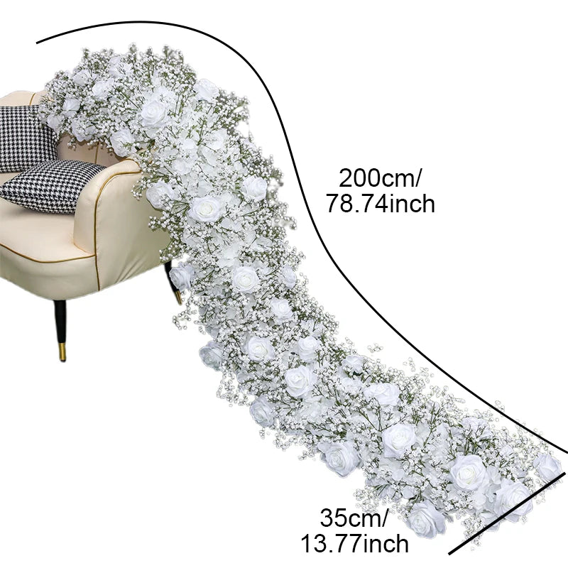 guirlande florale artificielle rose blanche décoration mariage anniversaire extérieur classique 200cm 35cm