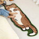 tapis chat poilu marron blanc vert noir ludique chambre enfant 40x120cm