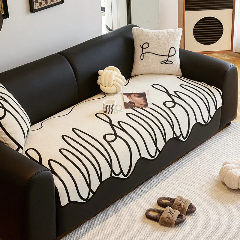 tapis noir blanc moderne tissage polyestère couverture salon ondulations abstrait minimaliste machine