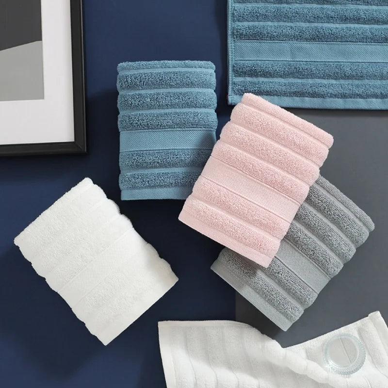 serviettes coton 100% rayures horizontales blanc rose gris bleu absorption élevée face main 35x35cm