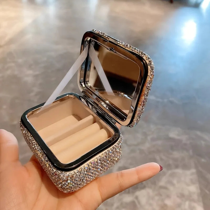 boîte rangement bijoux luxueuse strass argenté doré élégante portable voyage compartiments clicclac