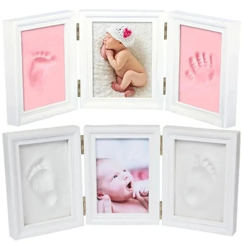 cadre photo pliable blanc empreintes mains pieds adhésif classique bébé souvenir croissance