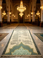 tapis traditionnel géométrique polyestère beige vert noir franges classique İslam