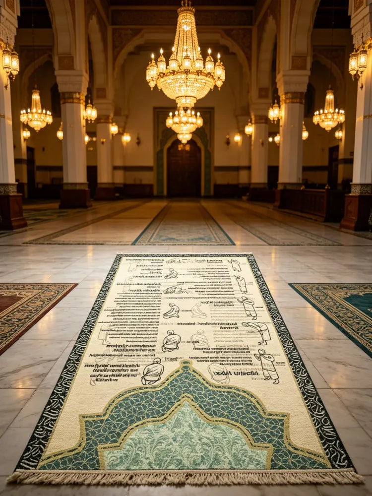 tapis traditionnel géométrique polyestère beige vert noir franges classique İslam