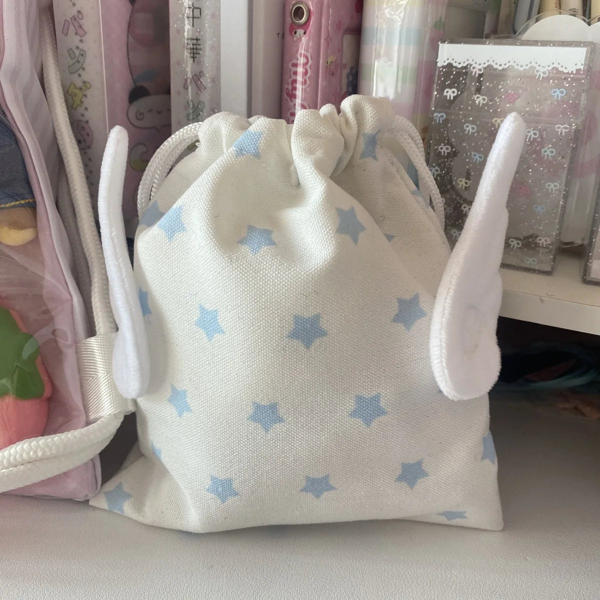 sac cordons étoiles créatif enfantin beige marron rose pâle anti poussière polyestère portable