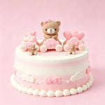 décoration gâteau anniversaire ours bleu rose voiture dessin animé nuages coeurs enfant festive résine