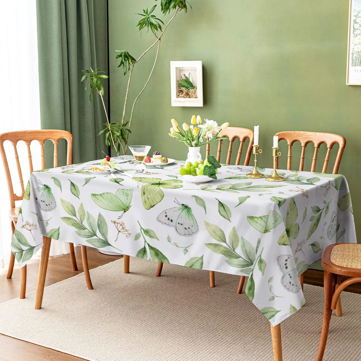 nappe rectangulaire imperméable polyester motif fleurs feuilles table manger cuisine salon mariage fête moderne