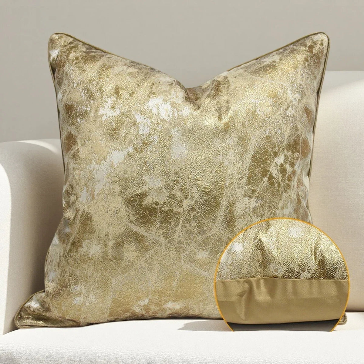 coussin carré jacquard géométrique contemporain beige gris bleu doré polyester 45x45cm