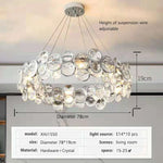 Suspension lumineuse moderne cristal transparent rond facettes chaînes métalliques salon chambre