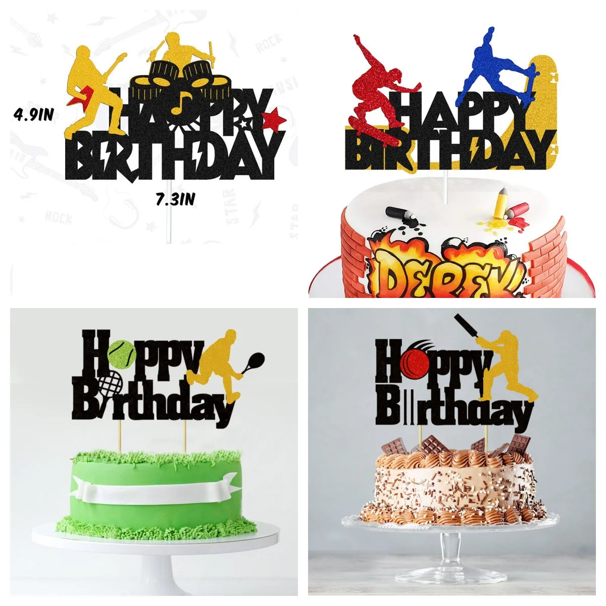 décoration gâteau lettres sports icônes happy birthday musique fête pique