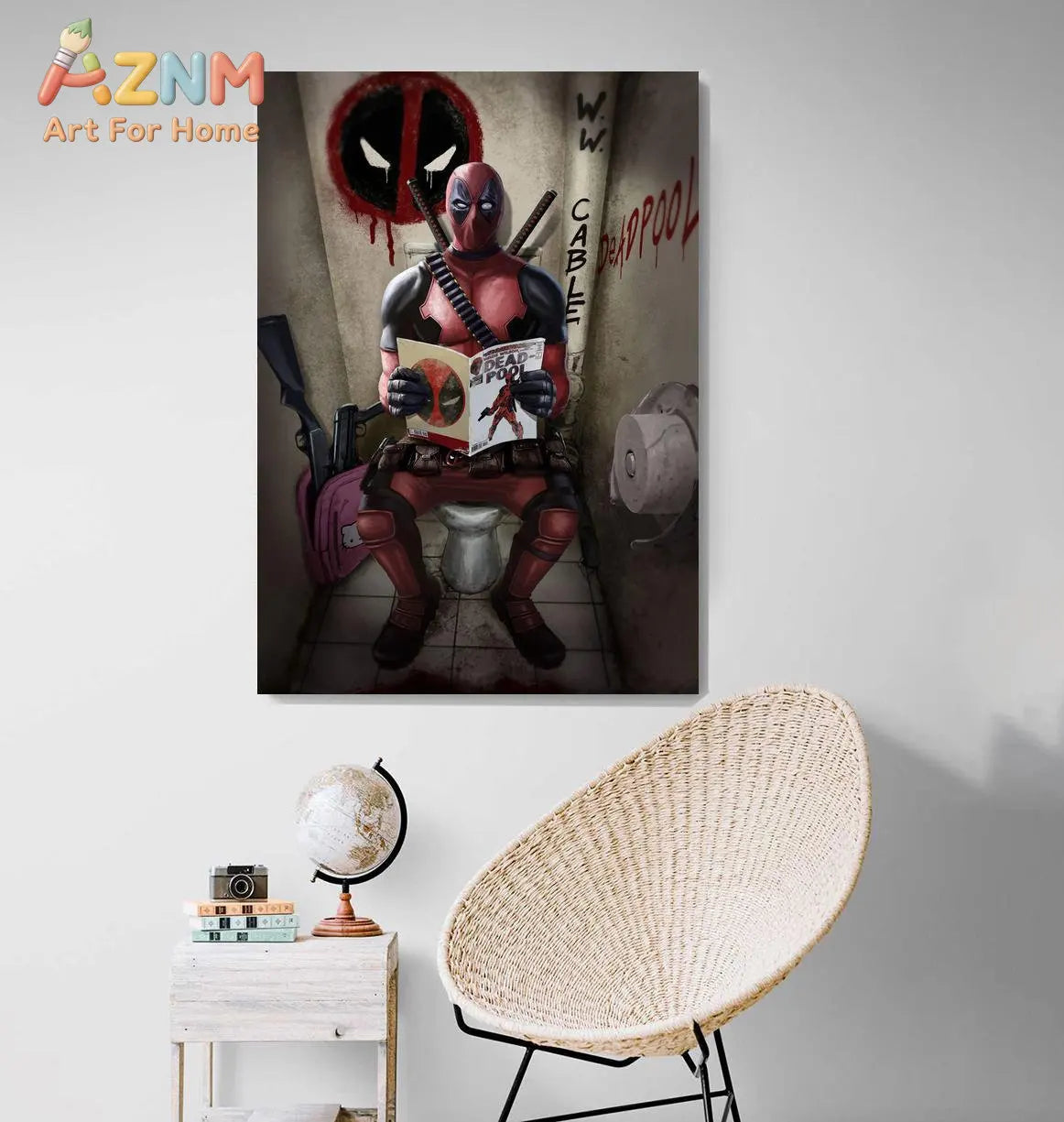 affiche Deadpool toile pop art décoration mur rouge noir blanc magazine toilette