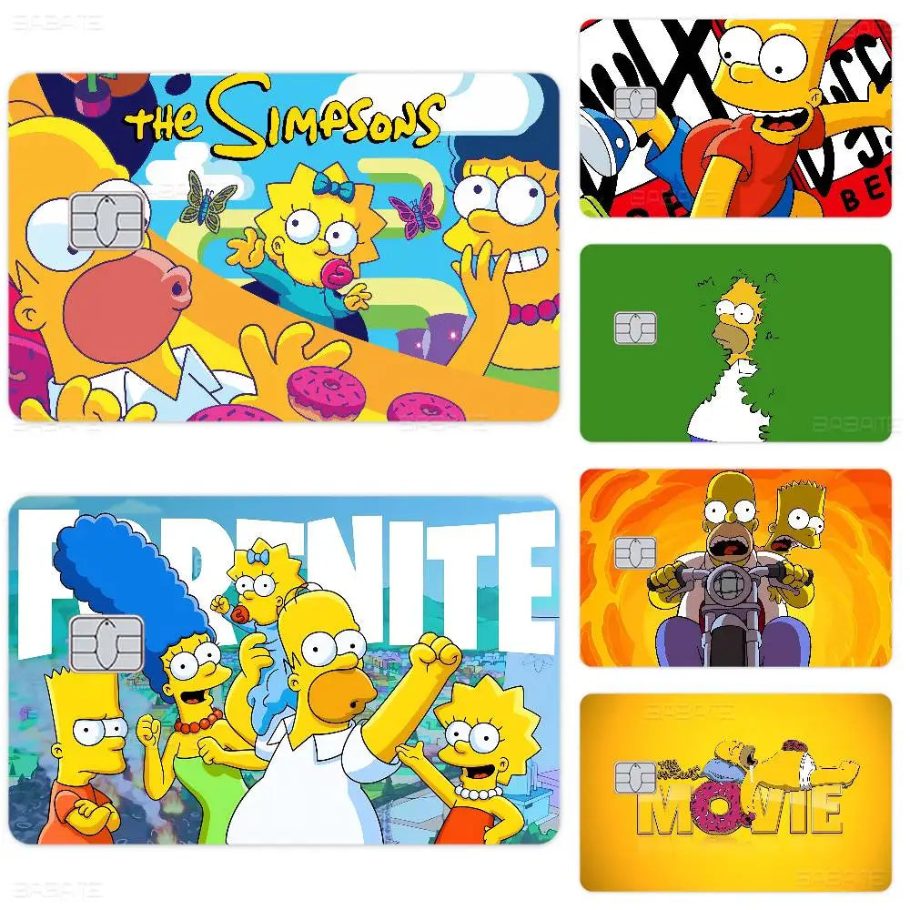 autocollants dessins animés simpsons fortnite cartes bancaires réutilisables imperméables pop art multicolores adultes femmes