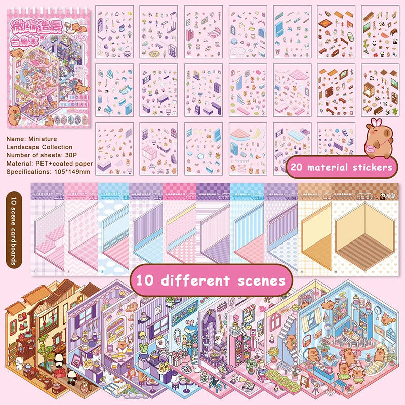livre autocollants illustrations animaux scènes miniatures dessin animé violet rose mignon éducatif enfants adolescents