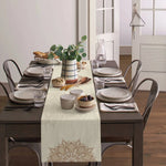 tableau chemin table lin floral classique beige clair doré élégant motif brodé farmhouse décoration