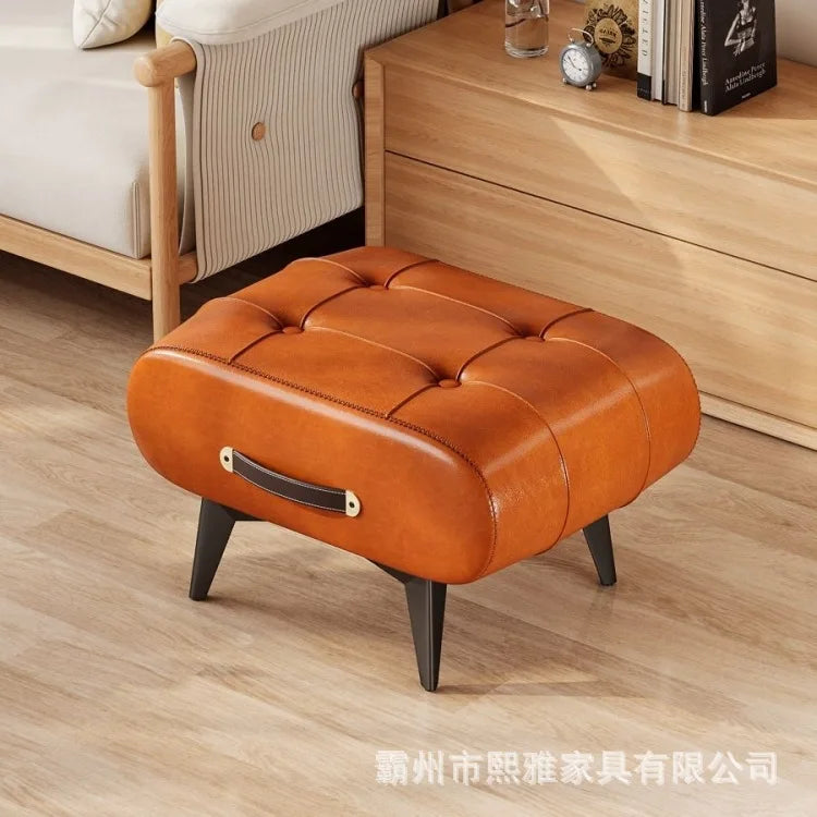 pouf cuir marron vert orange moderne vintage boutons carrés pieds noirs