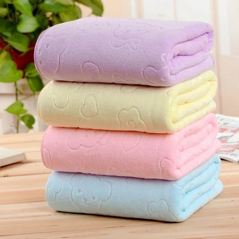 serviette bain ours animaux polyester coton violet jaune rose bleu doux confortable opacité dobby