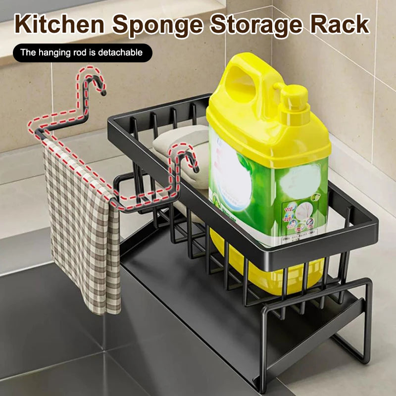 rack rangement éponge cuisine noir moderne brosse vaisselle serviette détergent