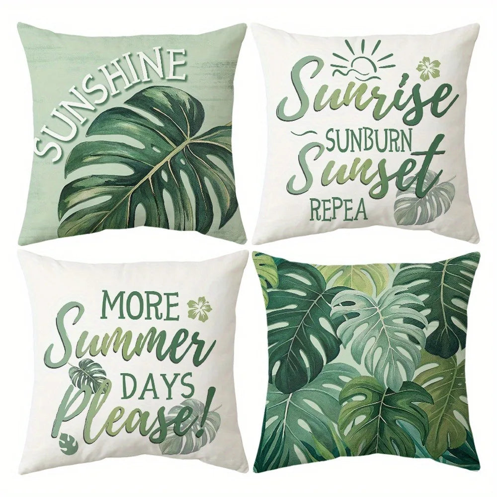 taies d'oreiller vertes motif feuilles tropicales moderne polyester 45x45cm maison hospitalière decoration chambre opaque