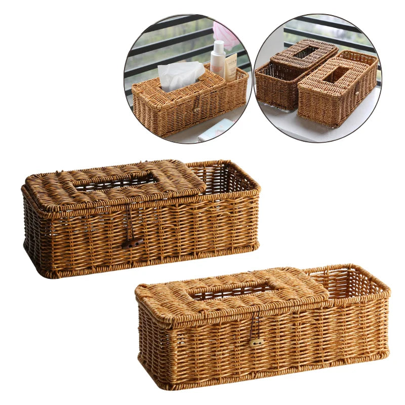 panier serviettes tressé boîte mouchoirs rangement serviettes rustique marron clair amovible hand woven paper