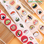 stickers adhésifs sushi cartoon visage couleurs diverses blanc rouge noir vert orange jaune rose