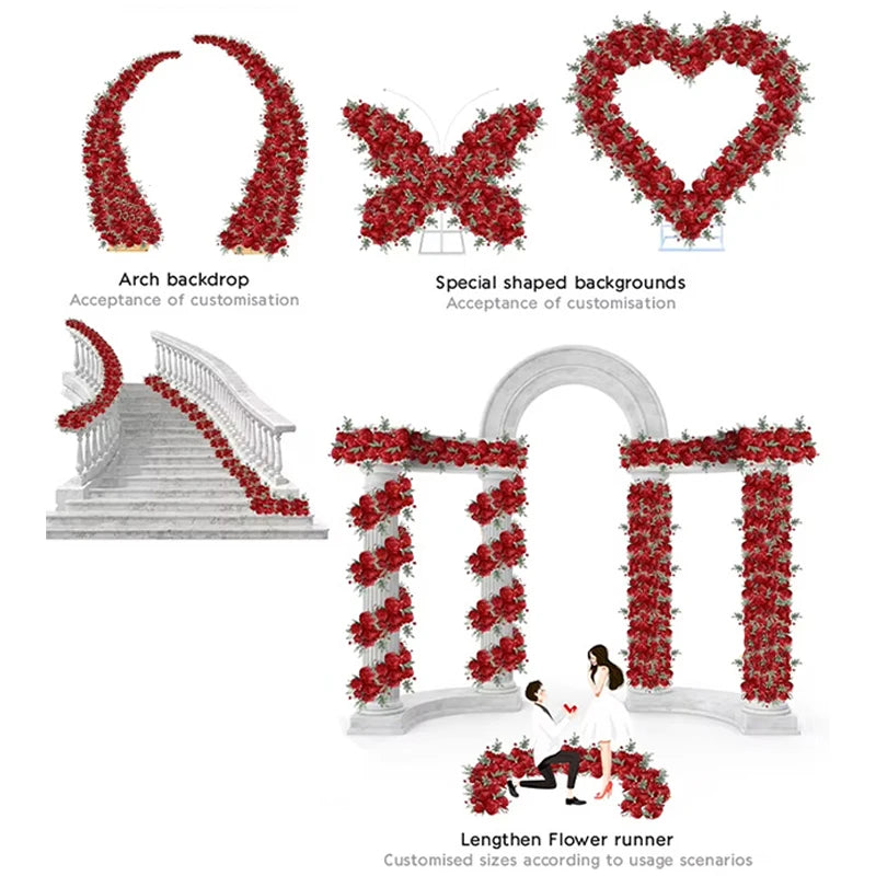 décoration murale florale arches rubans rouge vert anniversaire baby showerintérieur festive