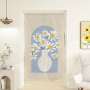 rideau porte floral semi transparent moderne motifs abstraits lignes vertes ocels tulipes jaune beige