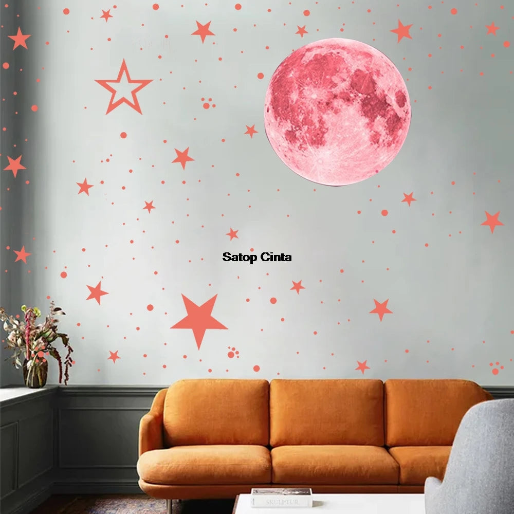 Stickers muraux étoiles lune points bleus verts blancs adhésifs chambre enfant décoration moderne glow