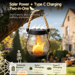 lanterne solaire transparente flamme vacillante résistante eau rustique halloween décoration corde inclusionextérieur