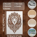 pochoir stencil lion stylisé motifs floraux blanc brun artisanal adhésif peinture bois décoration intérieure