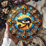 plaque murale oeil horus bleu doré art déco rétro ornement géométrique 20cm fixation mur