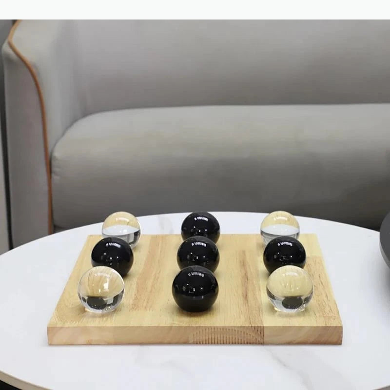 jeu boules noires transparentes modernes boîte rangement bois minimaliste lisses rondes