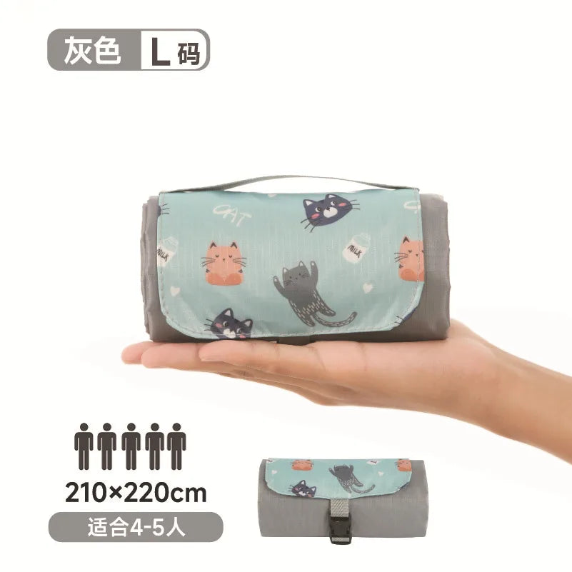 tapis pique nique pliable imperméable vert clair motif animalier sac rangement