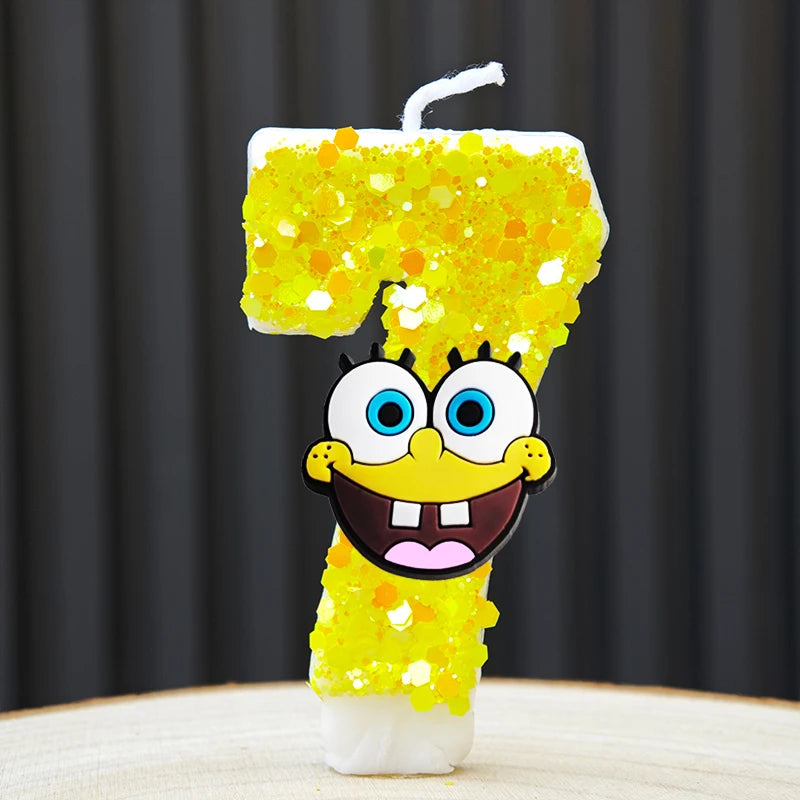 bougies forme chiffres spongebob patrick star anniversaire enfant decoration theme cartoon jaune orange blanc