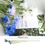 bouquet fleurs artificielles soie bleu blanc violet vert intérieur décoration champêtre minimaliste festive mariage