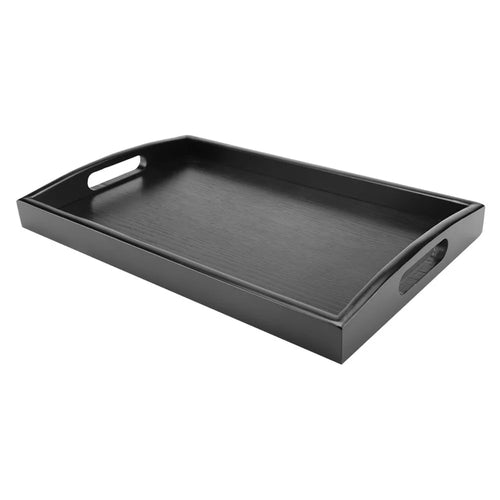 plateau service bois noir moderne poignées rectangulaire finition lisse opaque