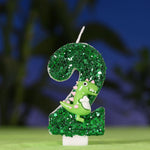 bougies anniversaire forme chiffre glitter vert dinosaure décoratives tringle inclusion boîte transparente