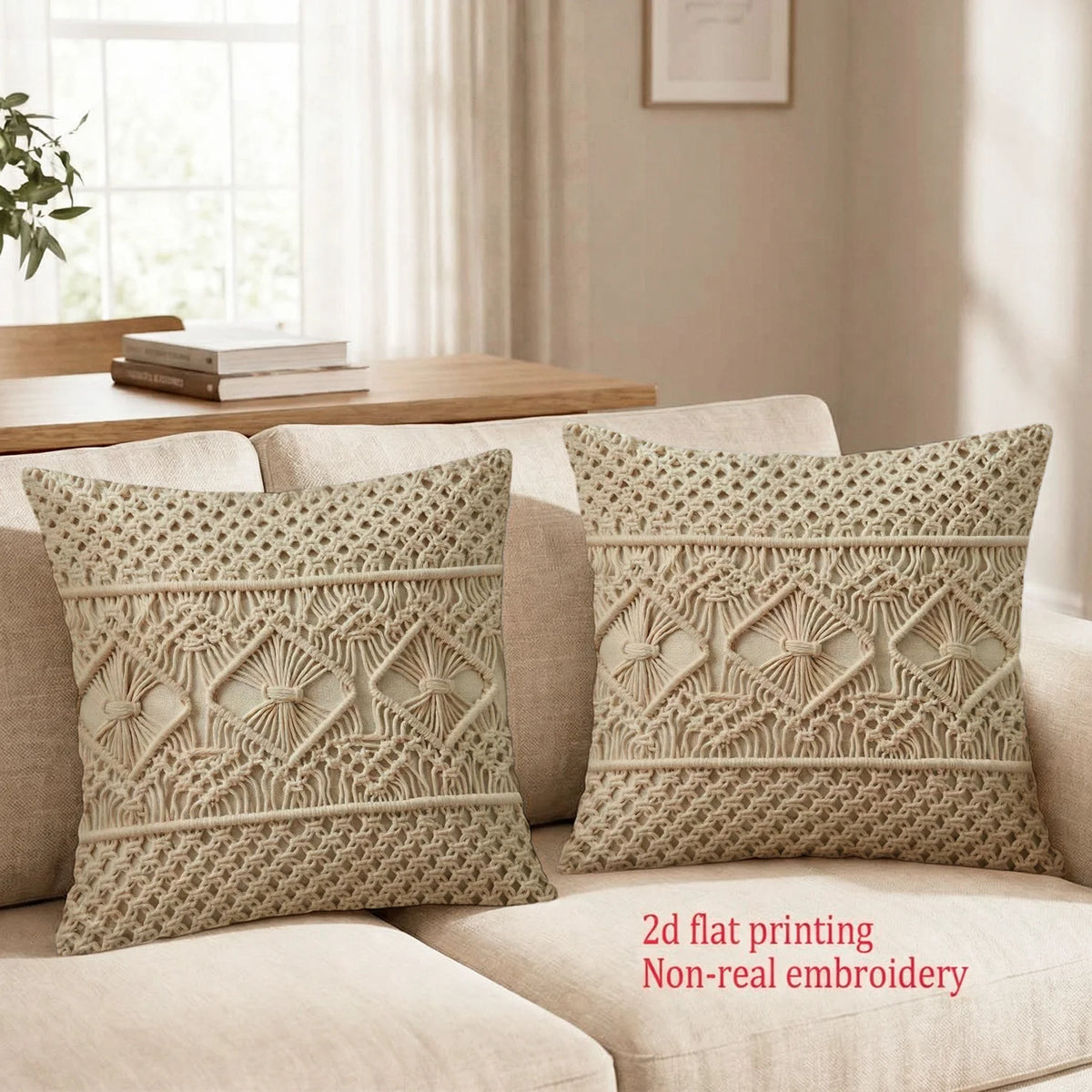 coussins beige broderie géométrique polyester zipper 40x40cm 45x45cm 50x50cm 60x60cm
