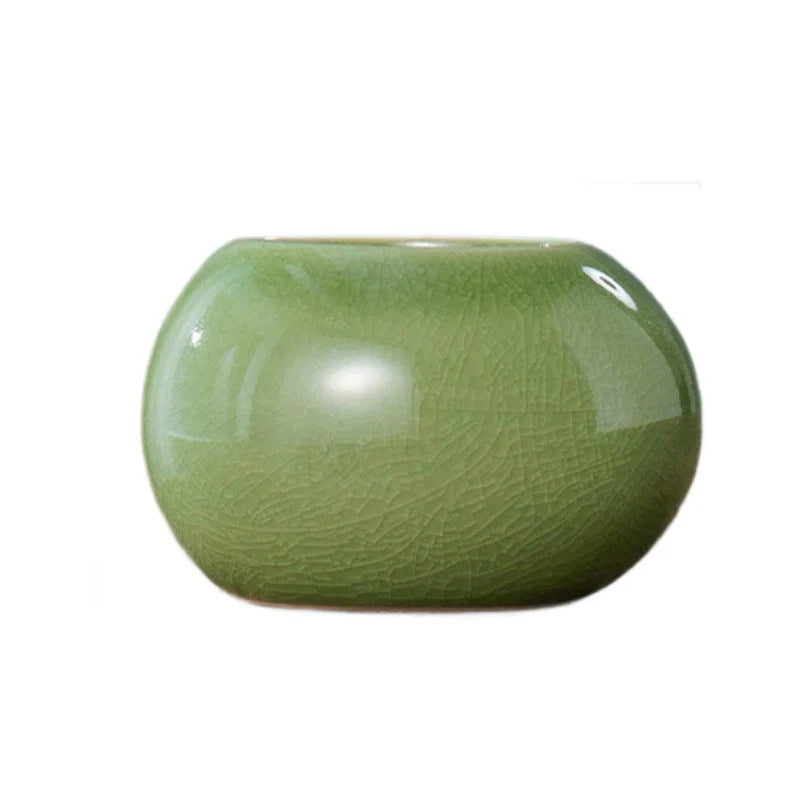 pots ceramique ronds verts blancs plante verte texture craquelée moderne minimaliste zen