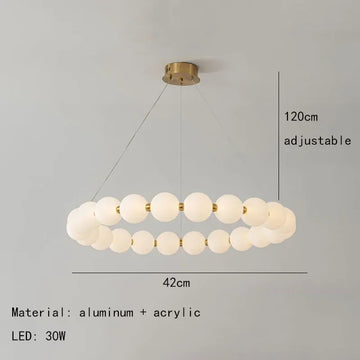 lustre suspension moderne blanc doré boules sphériques chaînes métalliques salon salle manger intérieur