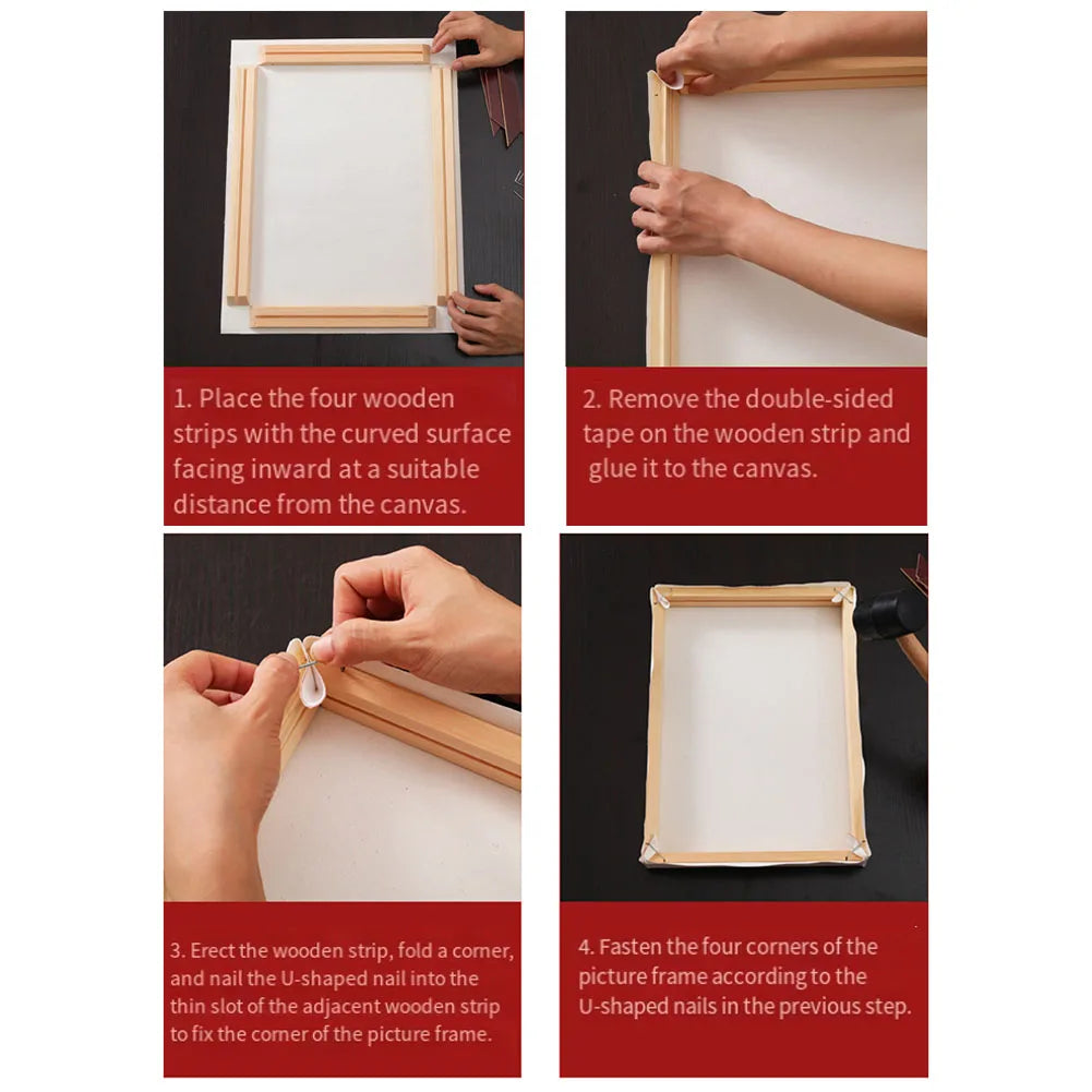 cadre photo bois rustique kit diy tableau beige triangles rouges
