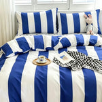 ensemble literie bleu marine rayures horizontales moderne couvre lit taies oreiller polyester