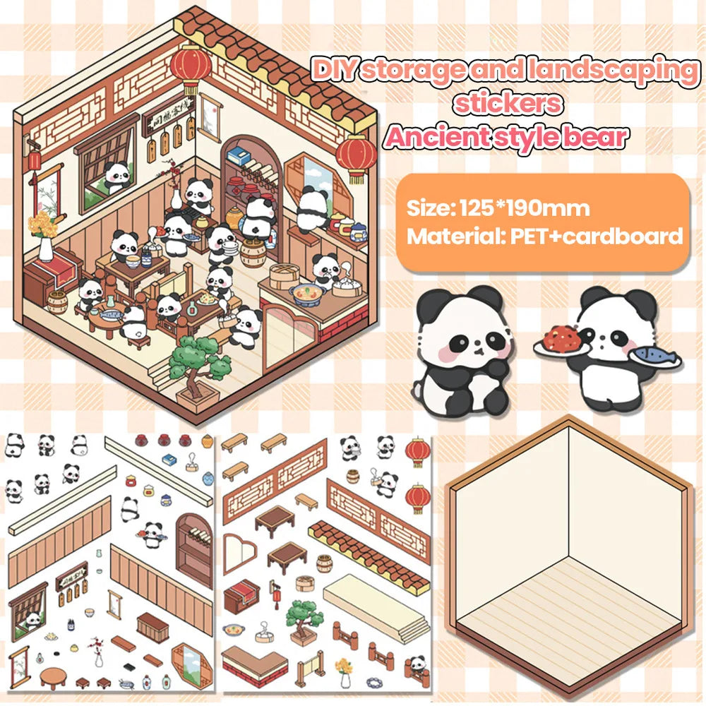 stickers 3d maison poupées animées rose blanc vert décoration enfant crafting mignon detalles adhesifs