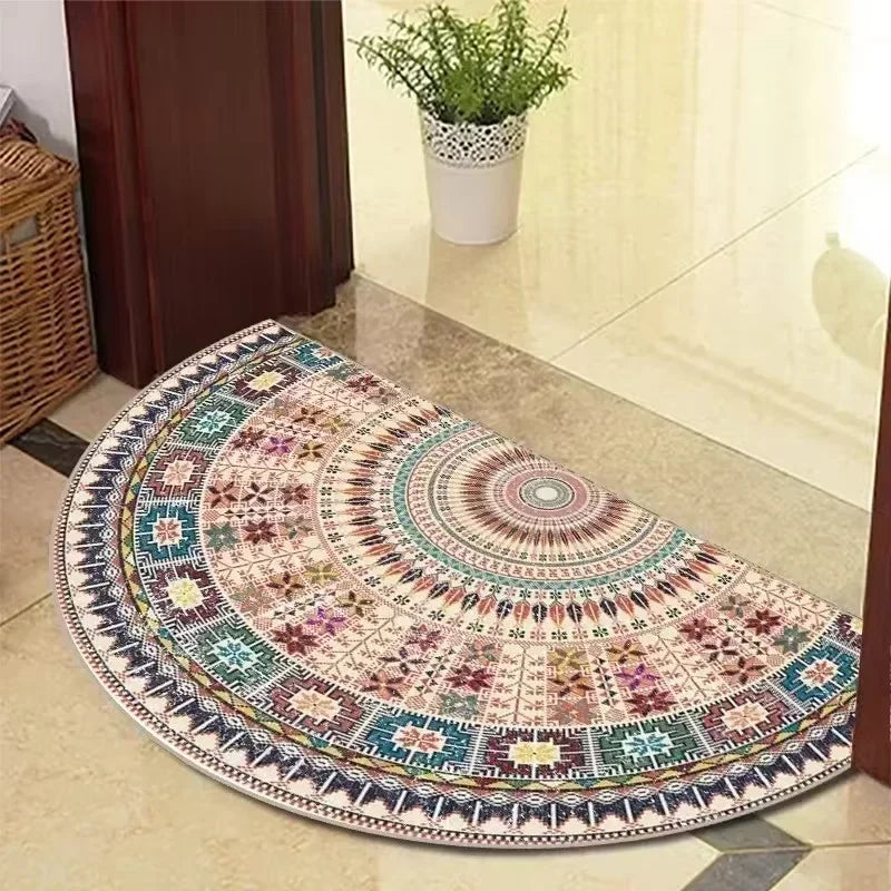tapis demi cercle boho chic antidérapant motifs floraux velours confortable noir bleu rouge vert