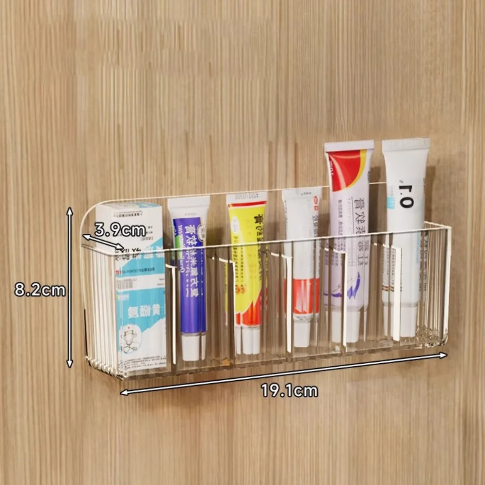 porte produits mural adhésif transparent moderne compartiments rangement efficace