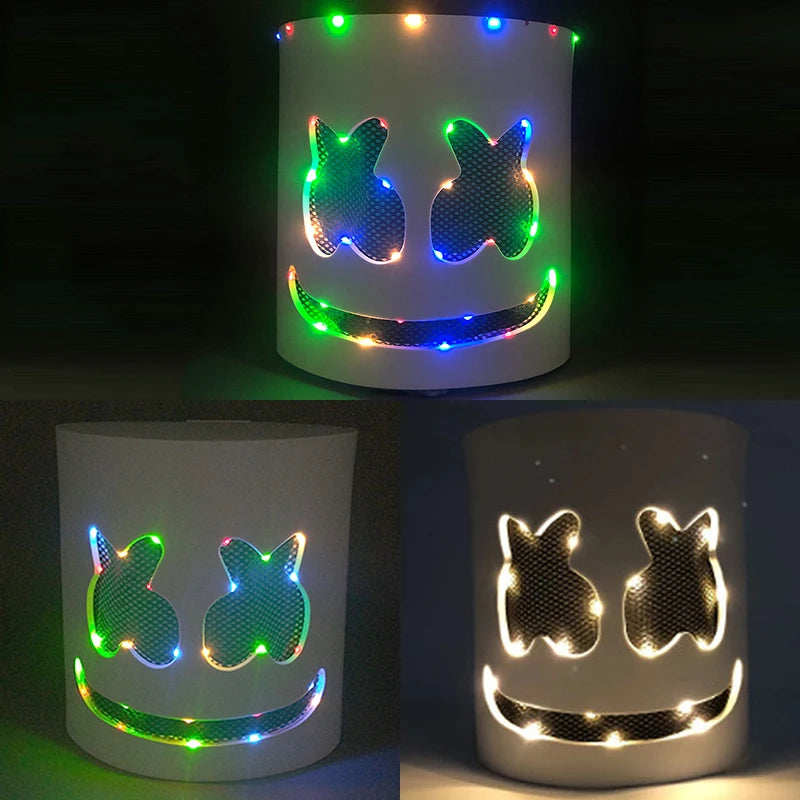 masque lumineux éva adhésif blanc noir yeux noirs sourire néon multicolore fête moderne