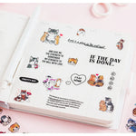 sticker kawaii adhésif dessins animés chats floraux textes scrapbooking transparent rose vert bleu blanc