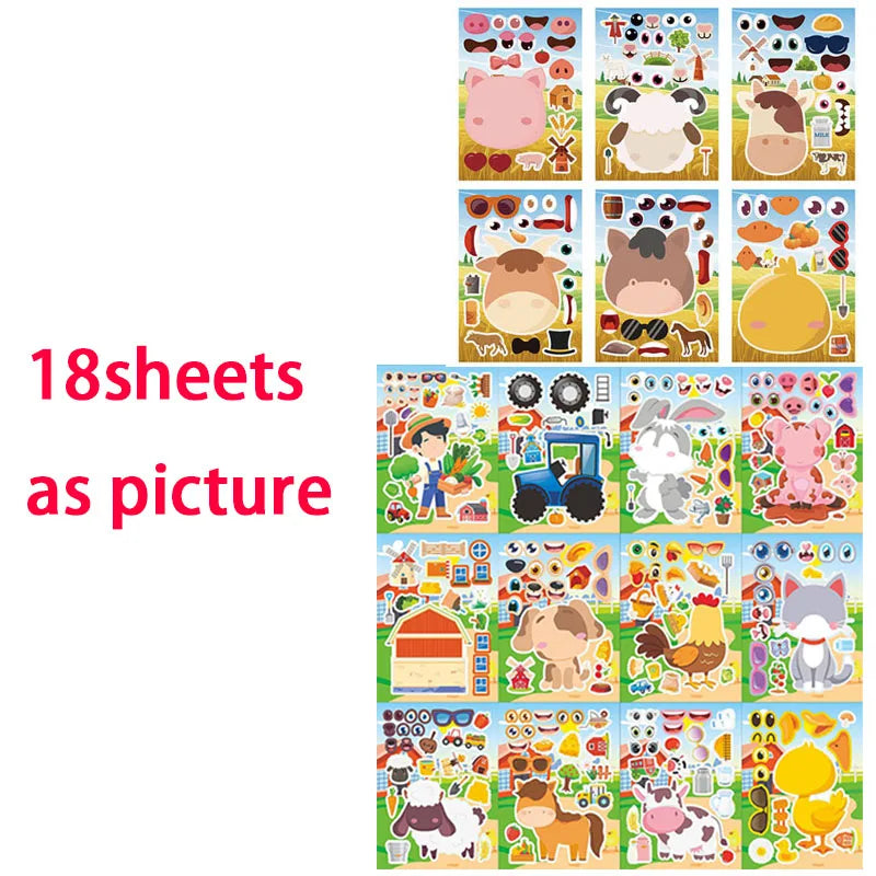 sticker animaux ferme multicolore cartoon adhésif diy activités enfants garçons filles fournitures bricolage artisanal